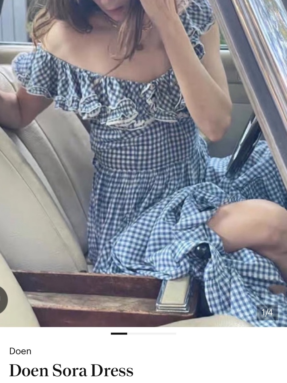 Doen Blue Gingham One-Shoulder Ruffle Dress